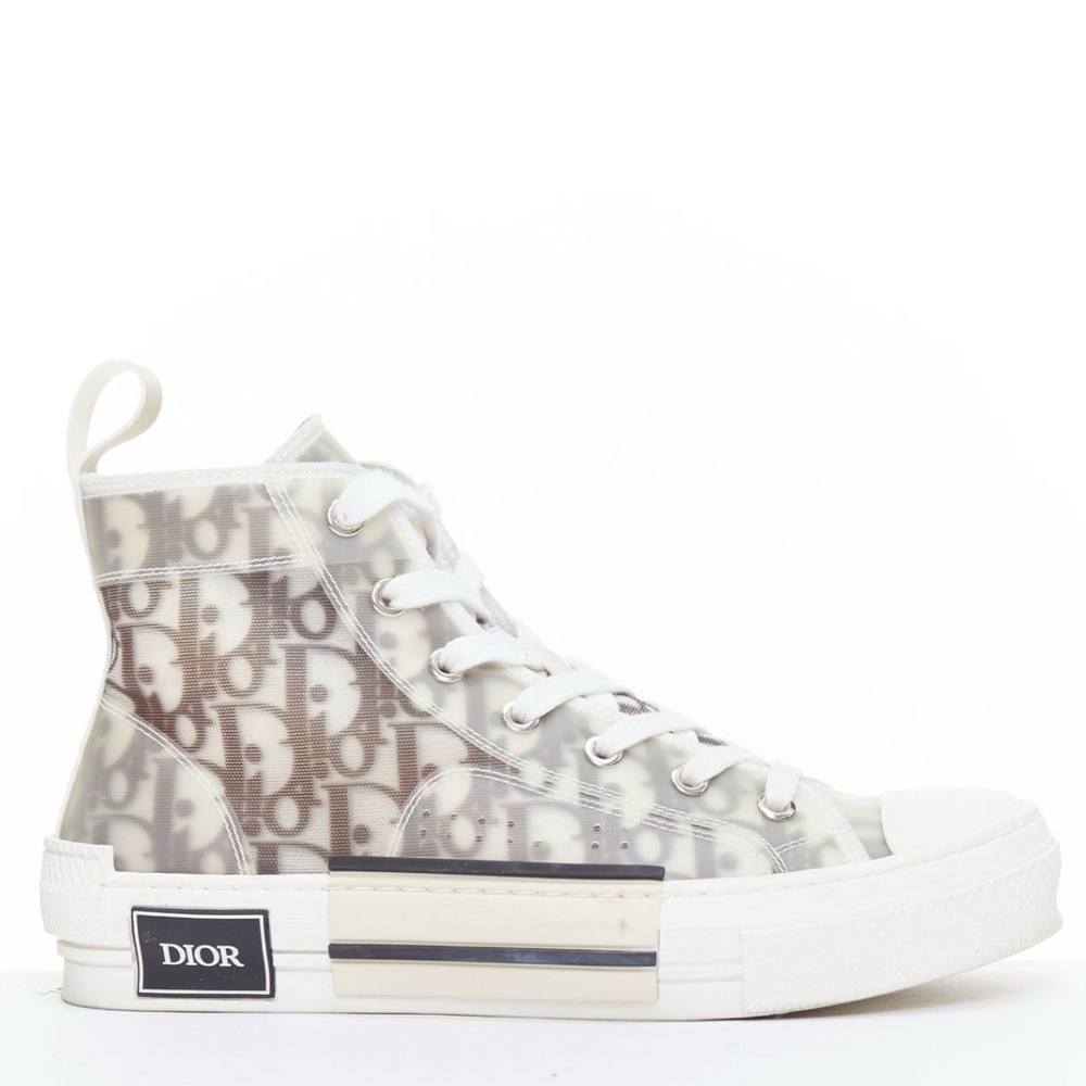 Dior Monogram High-Top Sneakers in White and Brown
